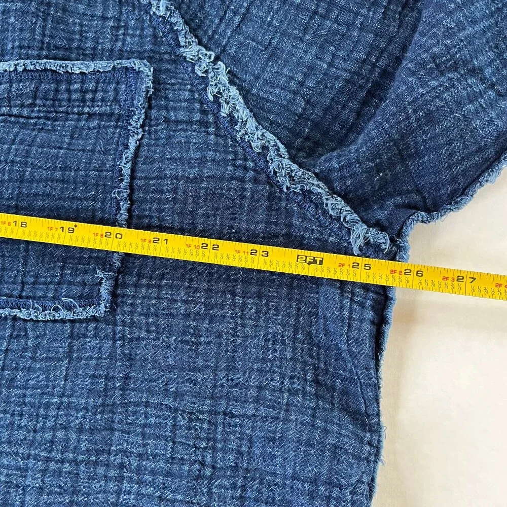 Aerie Sz M Oversized Indigo Blue Gauze Cover Up Button Down Shirt Dress Pocket - Picture 10 of 14
